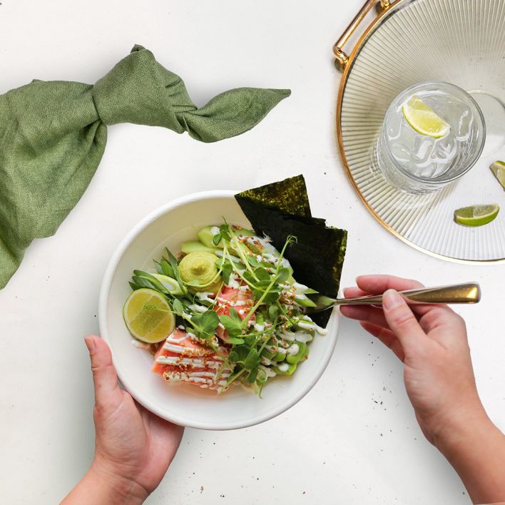Individual Sushi Bowl with rice, avocado, cucumber, edamame & ginger